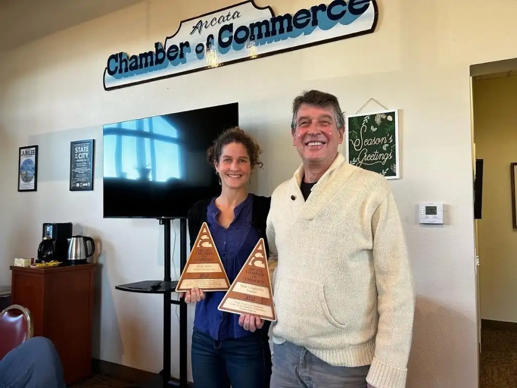 Photo from “Molly Steele and Mark Loughmiller were recognized for their service by the Arcata Chamber Board of Directors”