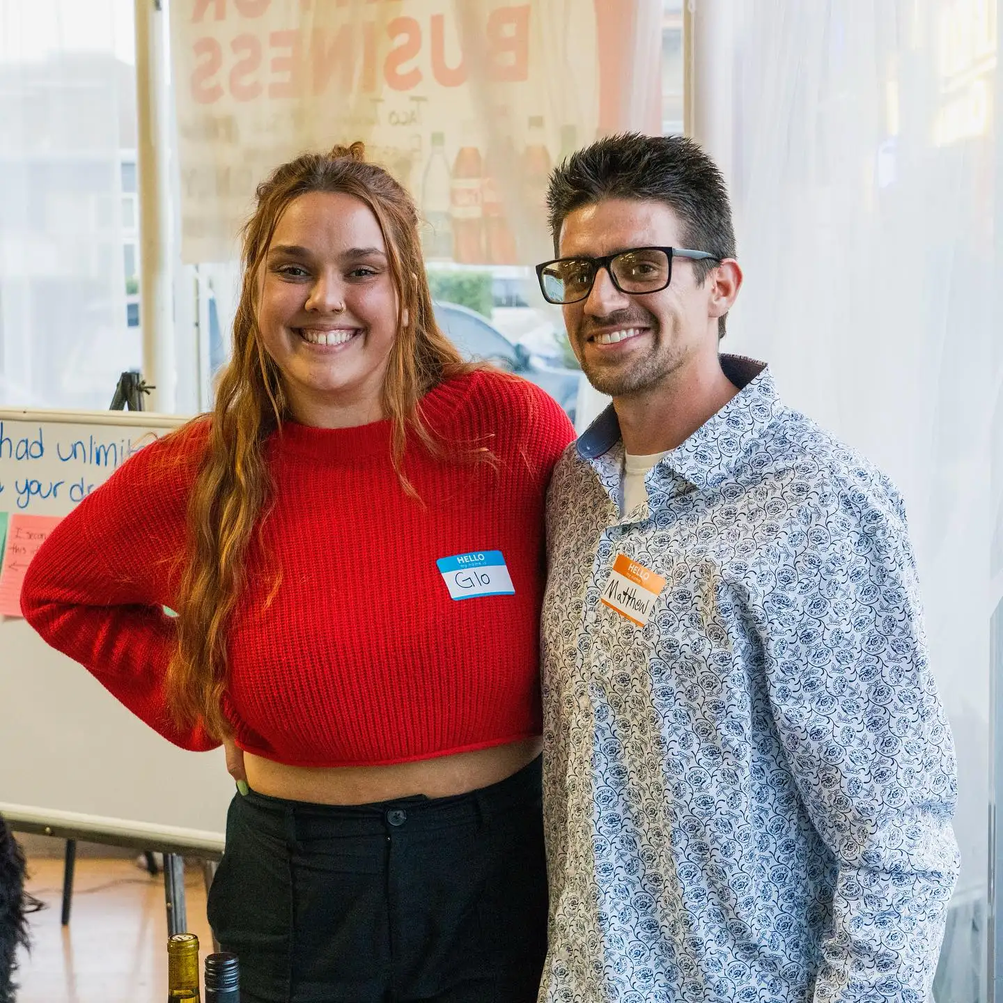 A man and a woman smile at the camera at an Arcata Chamber of Commerce Young Professionals Network event